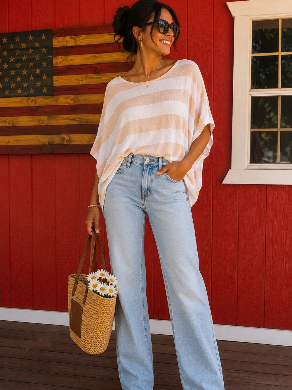 Hem & Thread Beige and White Striped Lightweight Top
